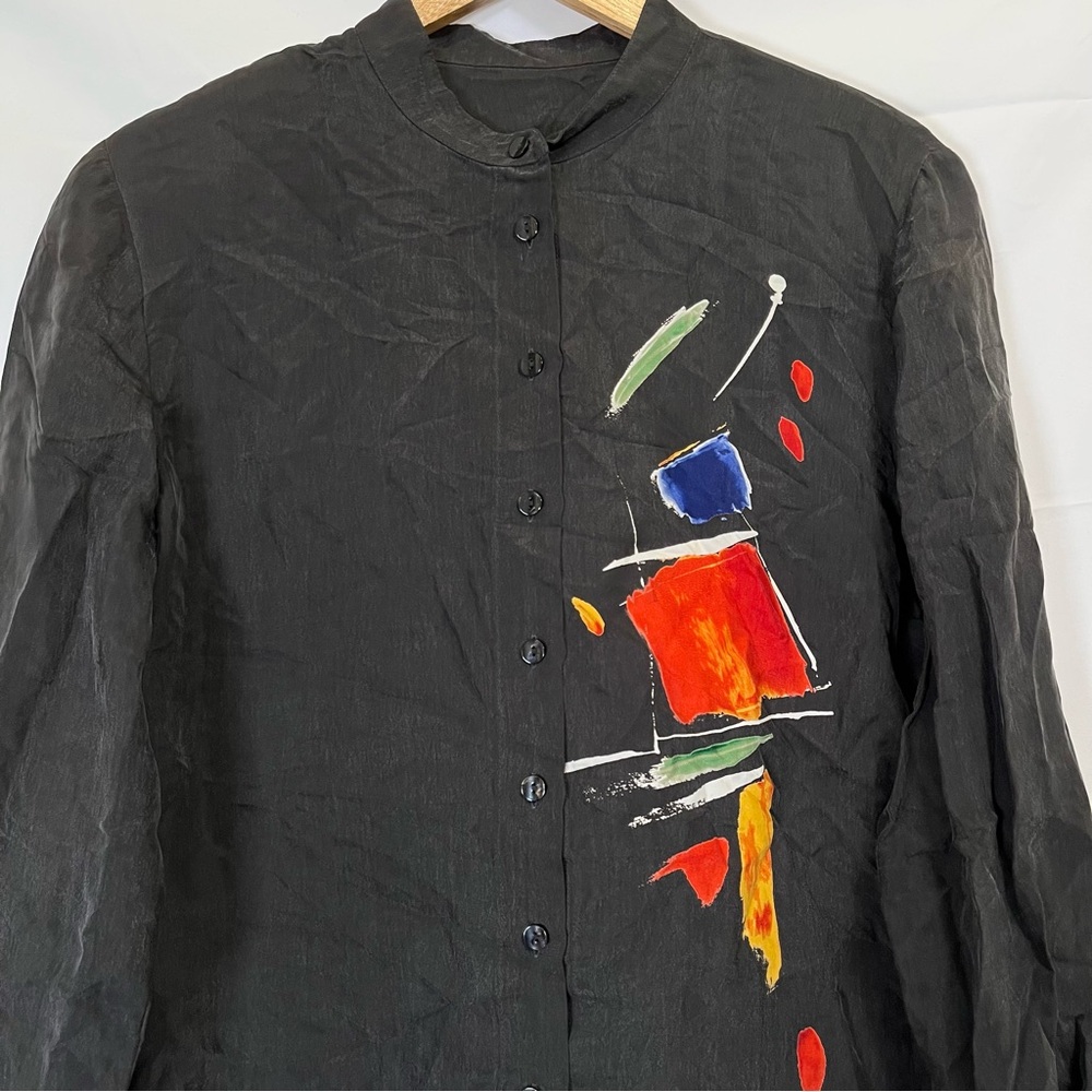 Vtg 90s‎ Black Multi-Color Abstract Art Doncaster Blouse Shirt for Women - Picture 2 of 8